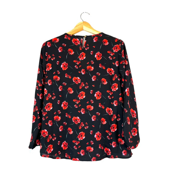 Black Floral New Directions Long Sleeve Blouse PM - Picture 2 of 4